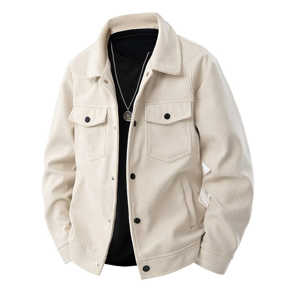 Chaqueta Camisa Para Hombre Elegante Casual De Manga Larga Con Botones Chaquetas De Pana Para Otoño E Invierno Shacket De Ajuste Relajado Acolchada Con Bolsillos Beige 3XL