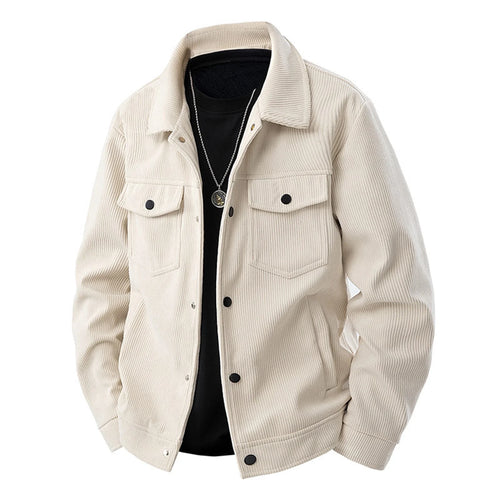 Chaqueta Camisa Para Hombre Elegante Casual De Manga Larga Con Botones Chaquetas De Pana Para Otoño E Invierno Shacket De Ajuste Relajado Acolchada Con Bolsillos Beige 3XL